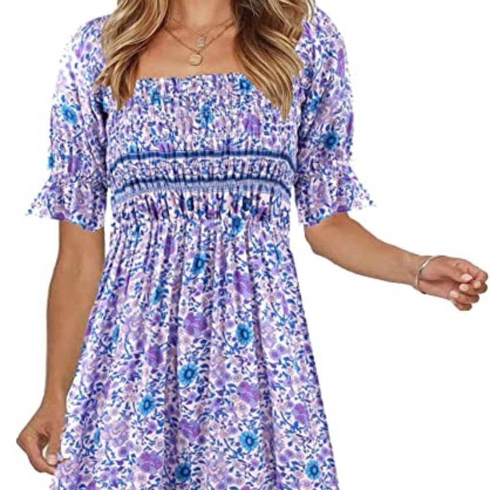 Bohemian Square Neck Midi Dress
